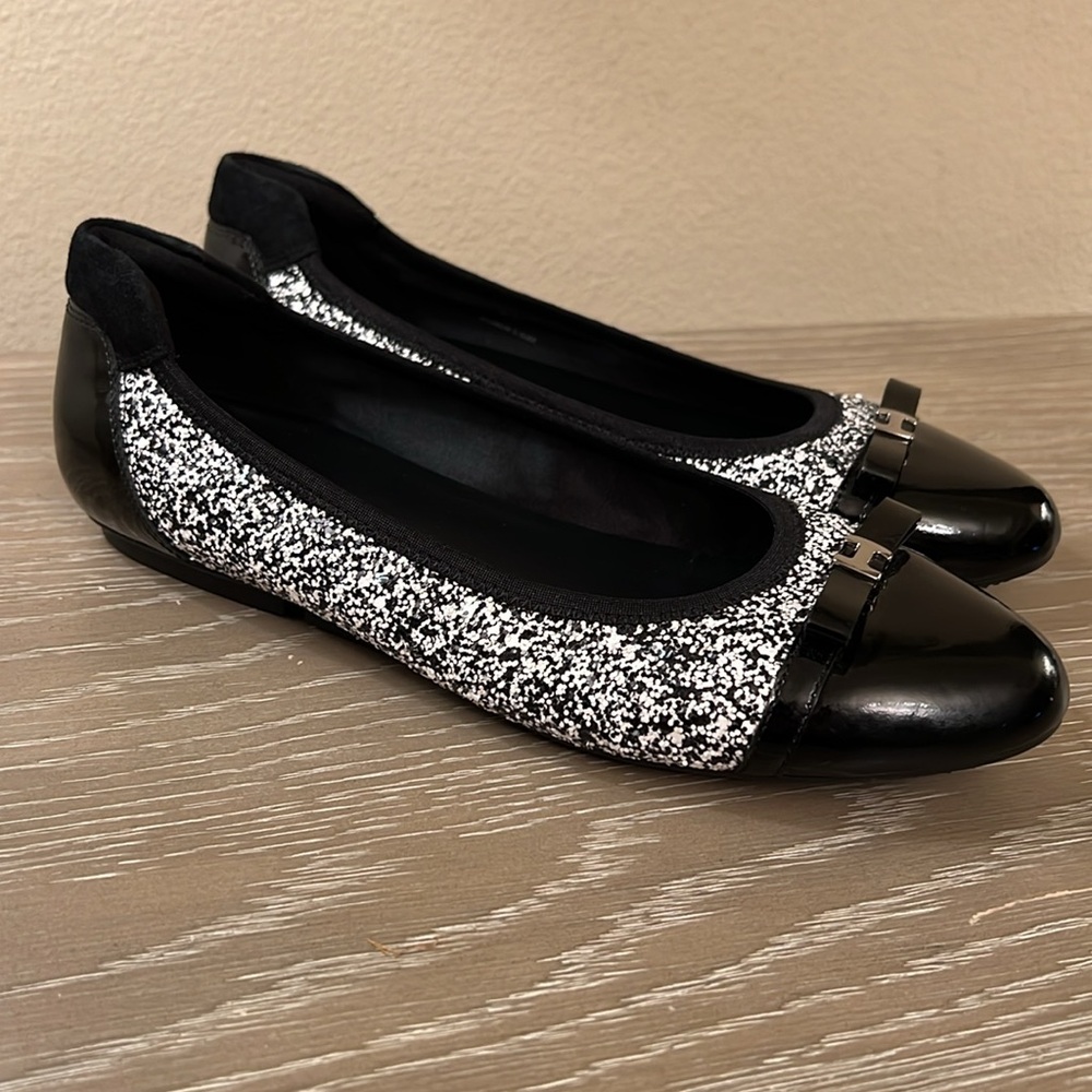 Hogan, The Ballerina Black & White Glitter Flat